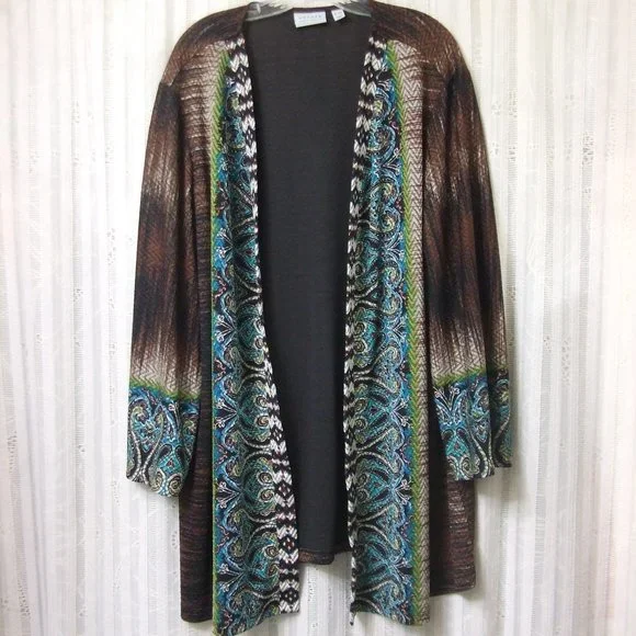 SUSAN GRAVER TURQUOISE & BROWN LONG JACKET - Picture 1 of 6